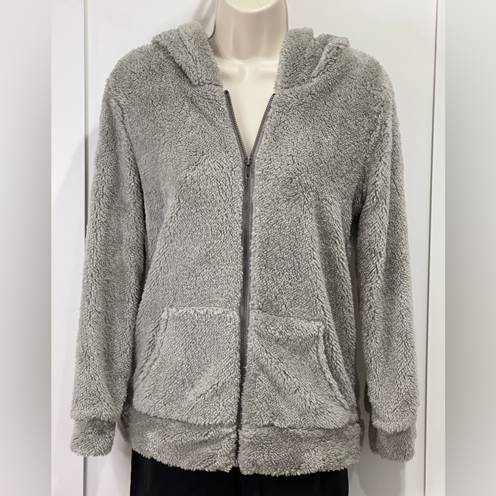 NWT Olivaceous Sherpa Fleece Teddy Jacket Zip Up Gray Small Cozy Minimal Chic